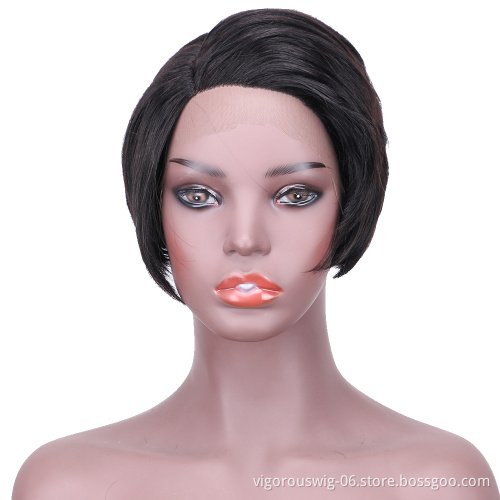 Vigorous Front Lace Human Hair Short Wigs Pixie Cut Bob Wigs Real Indian Hair Glueless Lace Front Wig for Black Women
